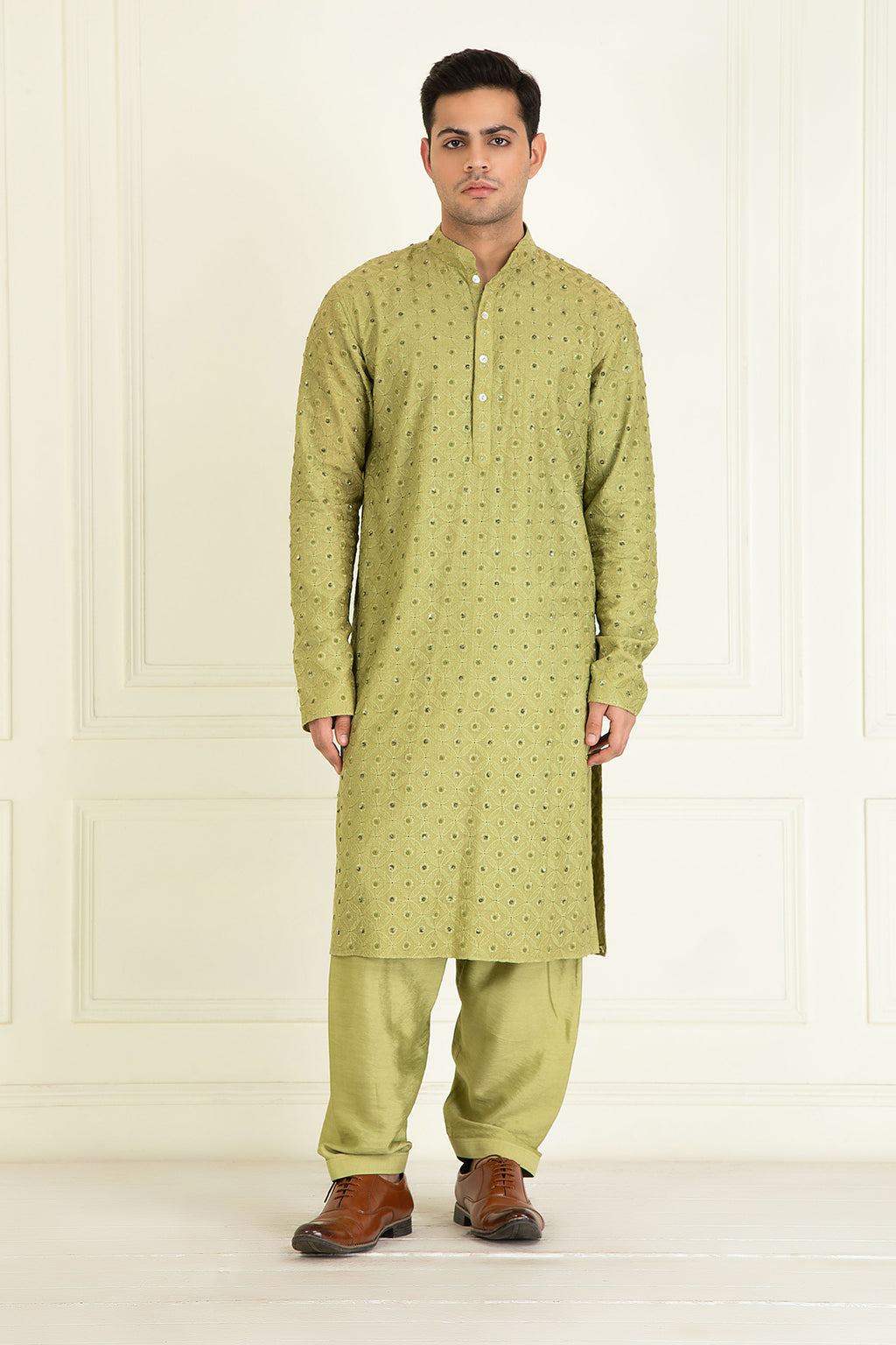 Mehndi Green Embroidered Kurta Set