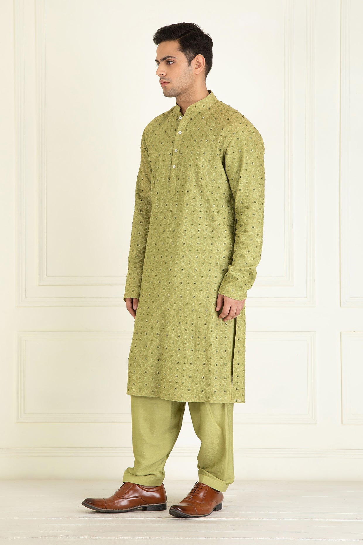 Mehndi Green Embroidered Kurta Set