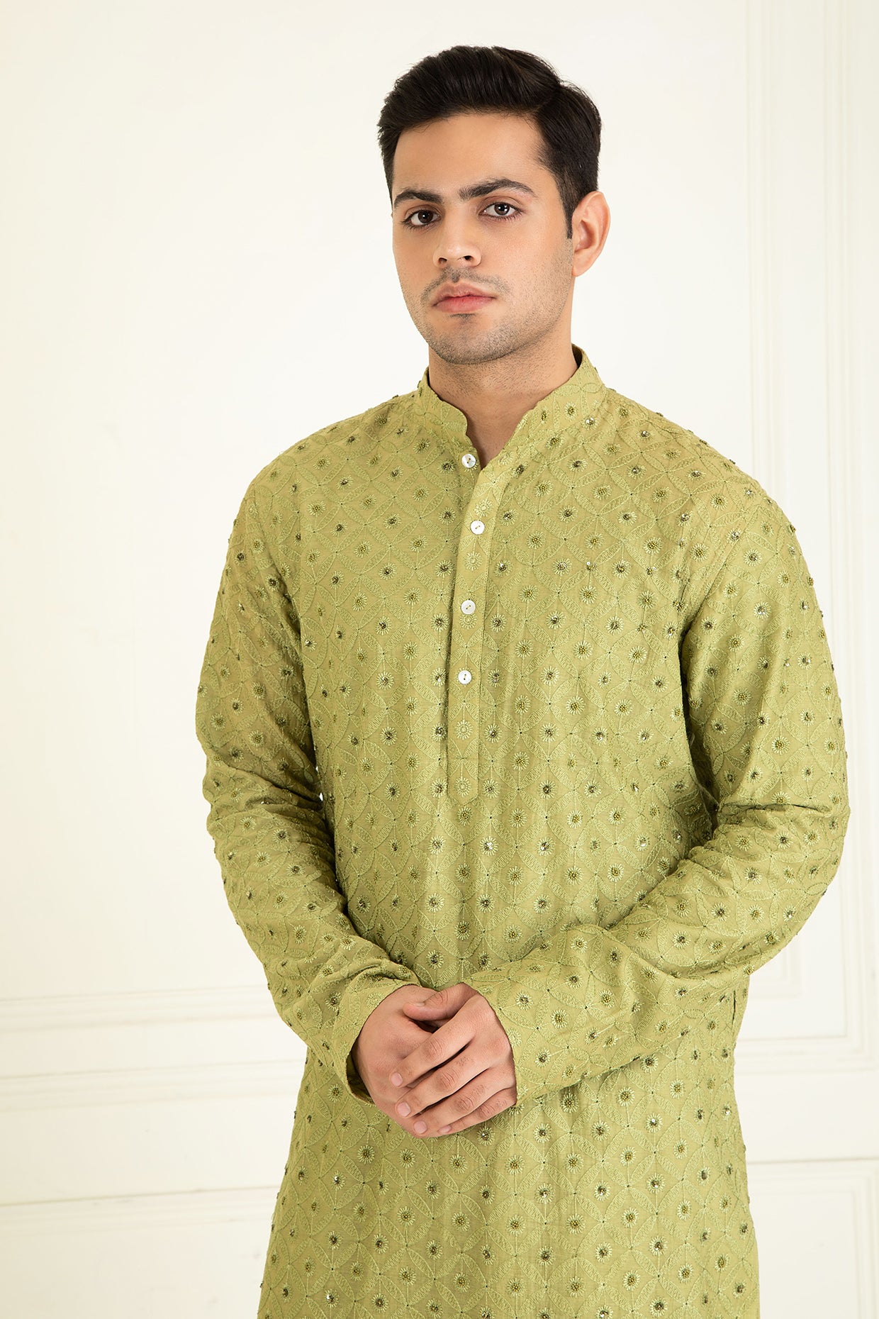 Mehndi Green Embroidered Kurta set