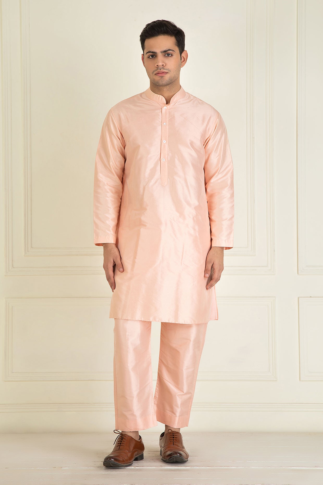 Peach Pure Silk Kurta Set