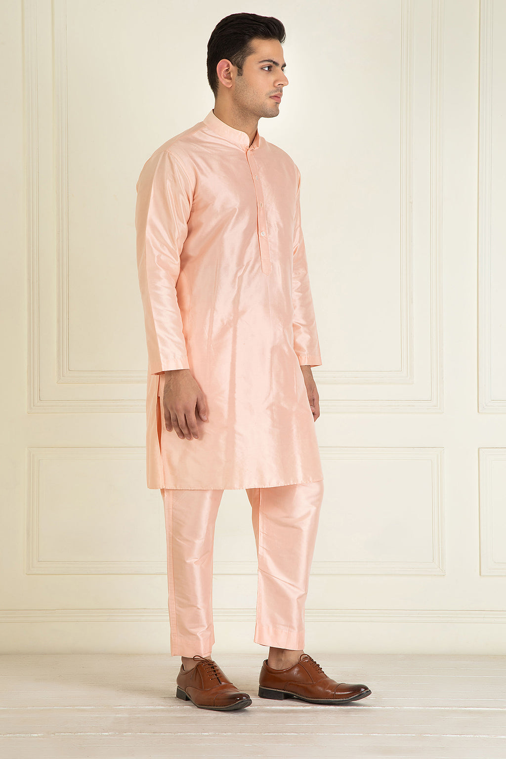 Peach Pure Silk Kurta Set
