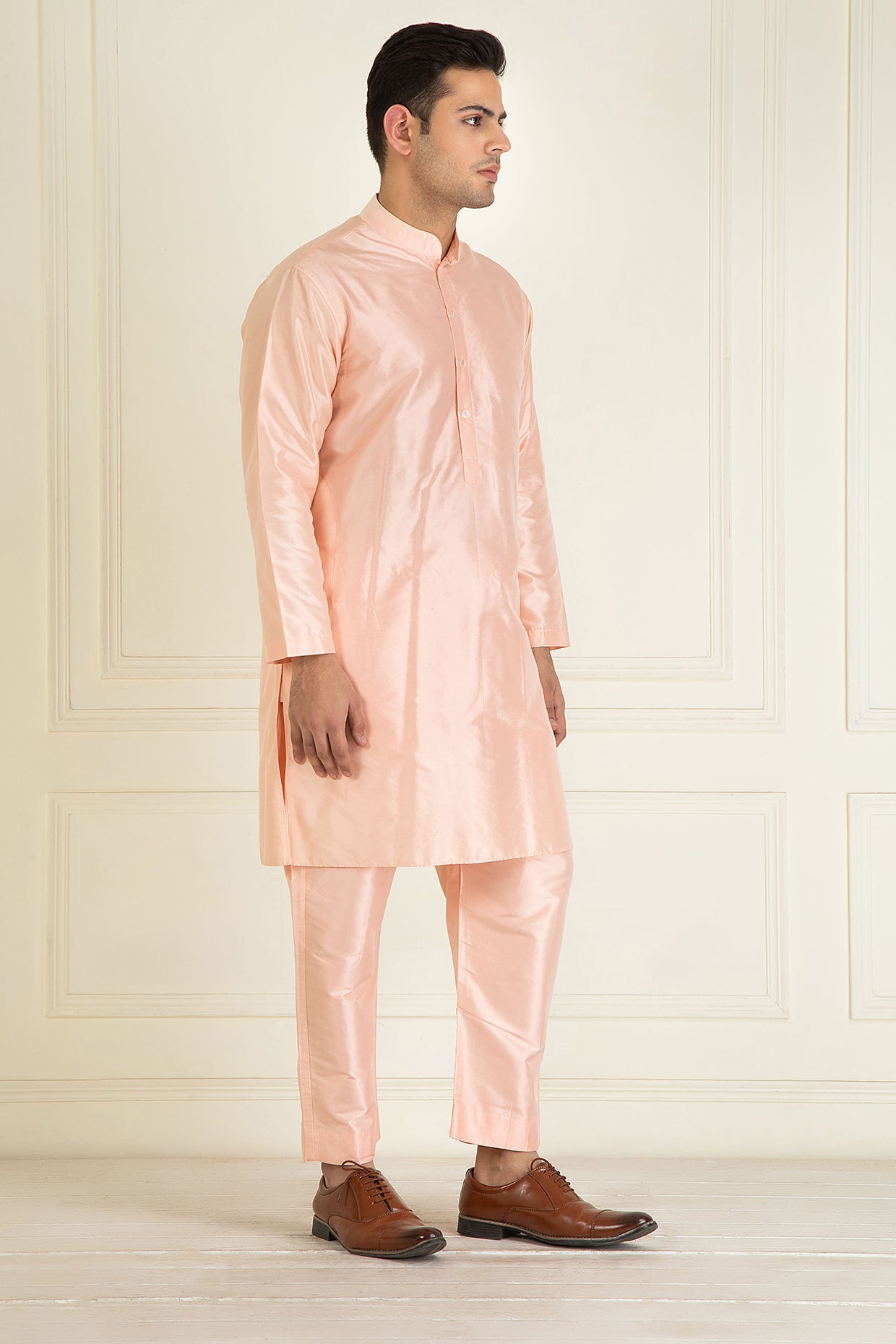 Peach Pure Silk Kurta Set