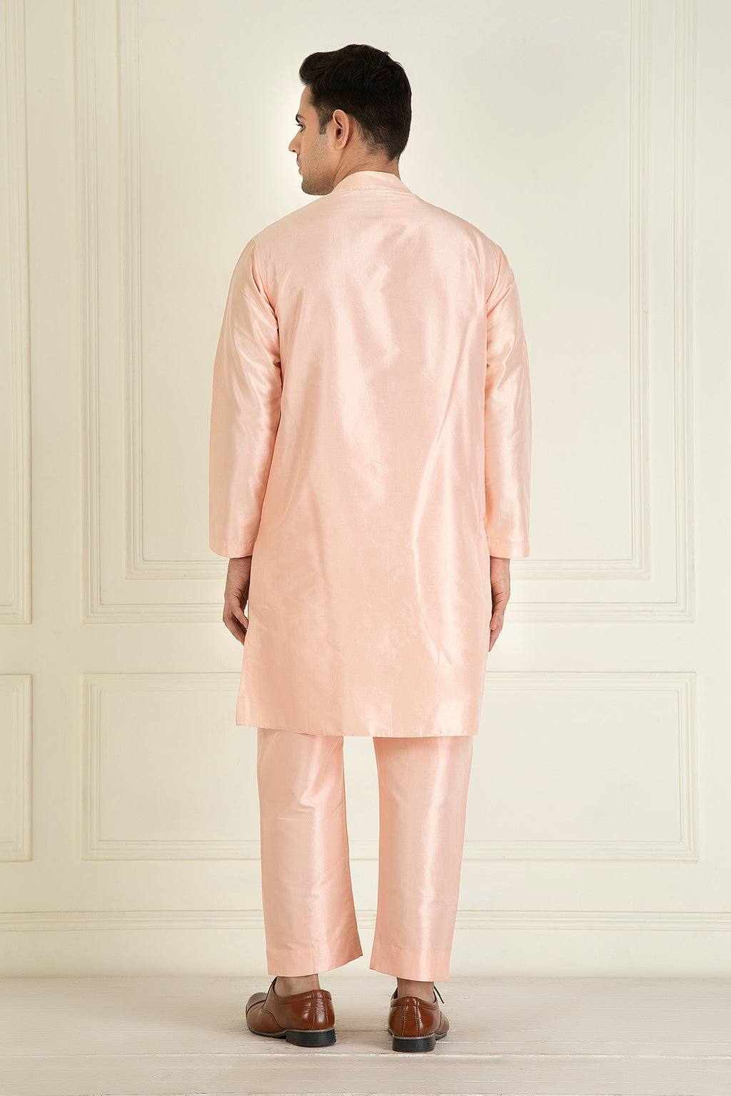 Peach Pure Silk Kurta Set