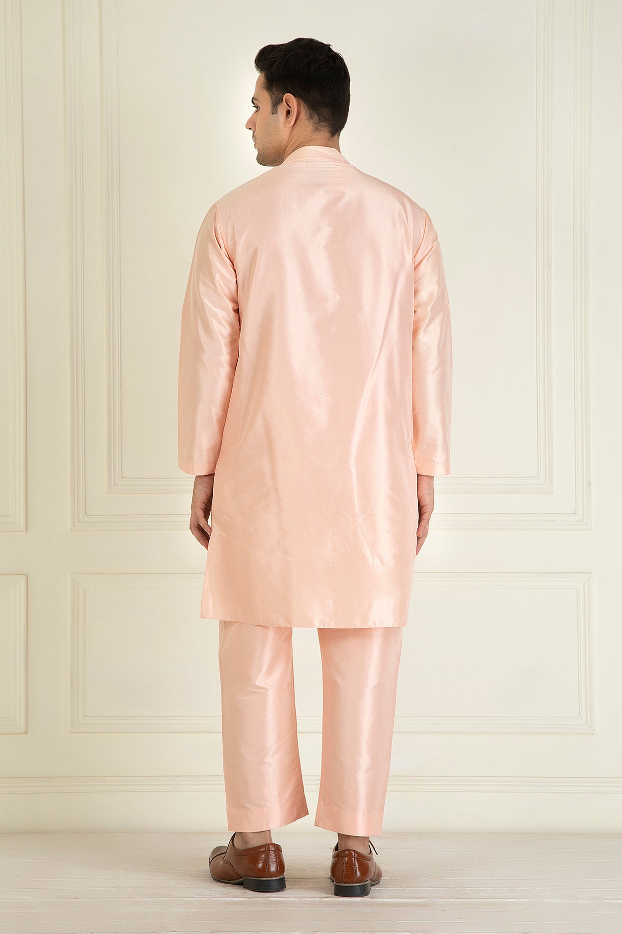 Peach Pure Silk Kurta Set