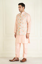 Peach Embroidered Jacket Set