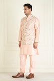 Peach embroidered jacket set