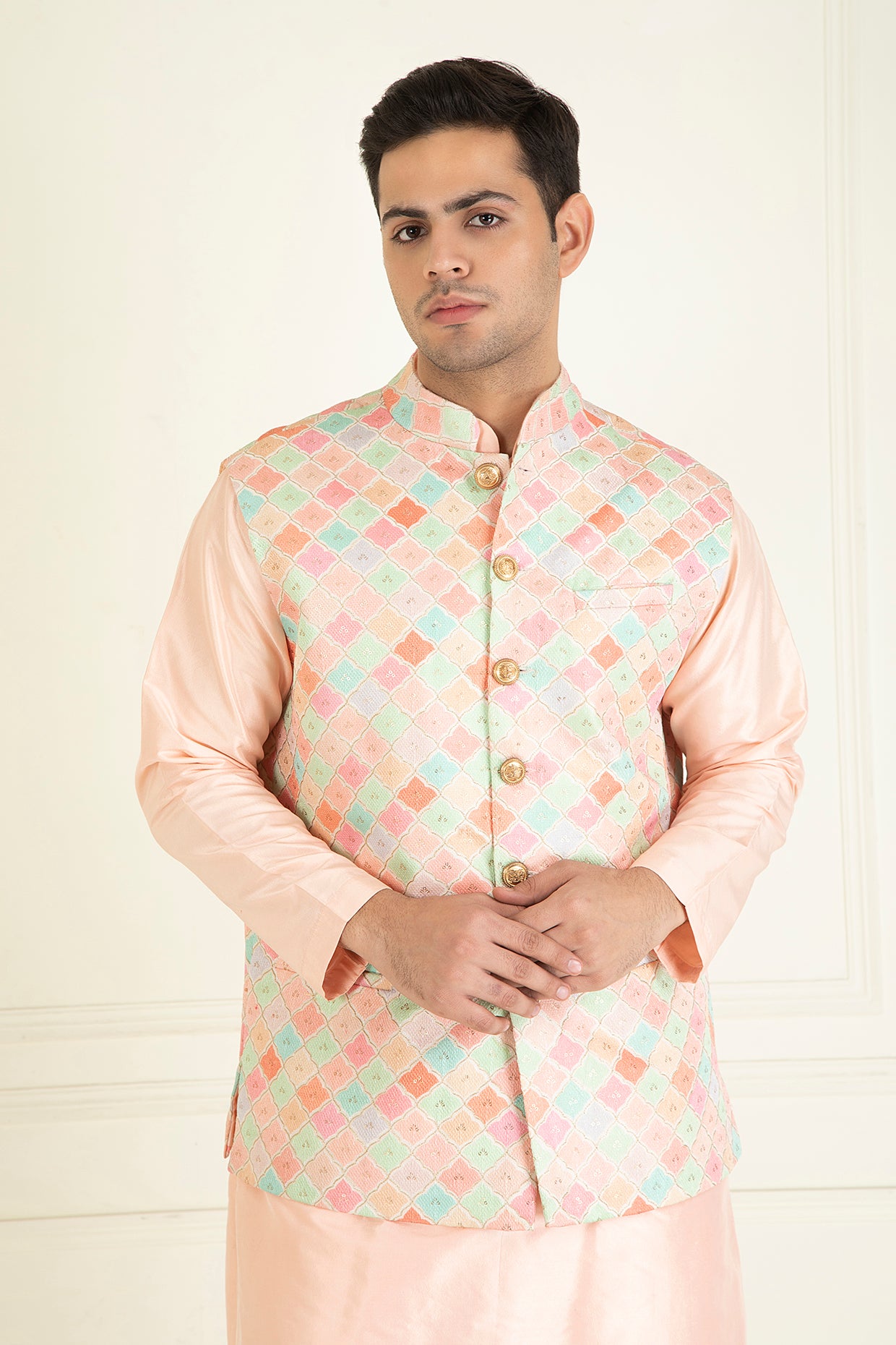 Peach Embroidered Jacket Set