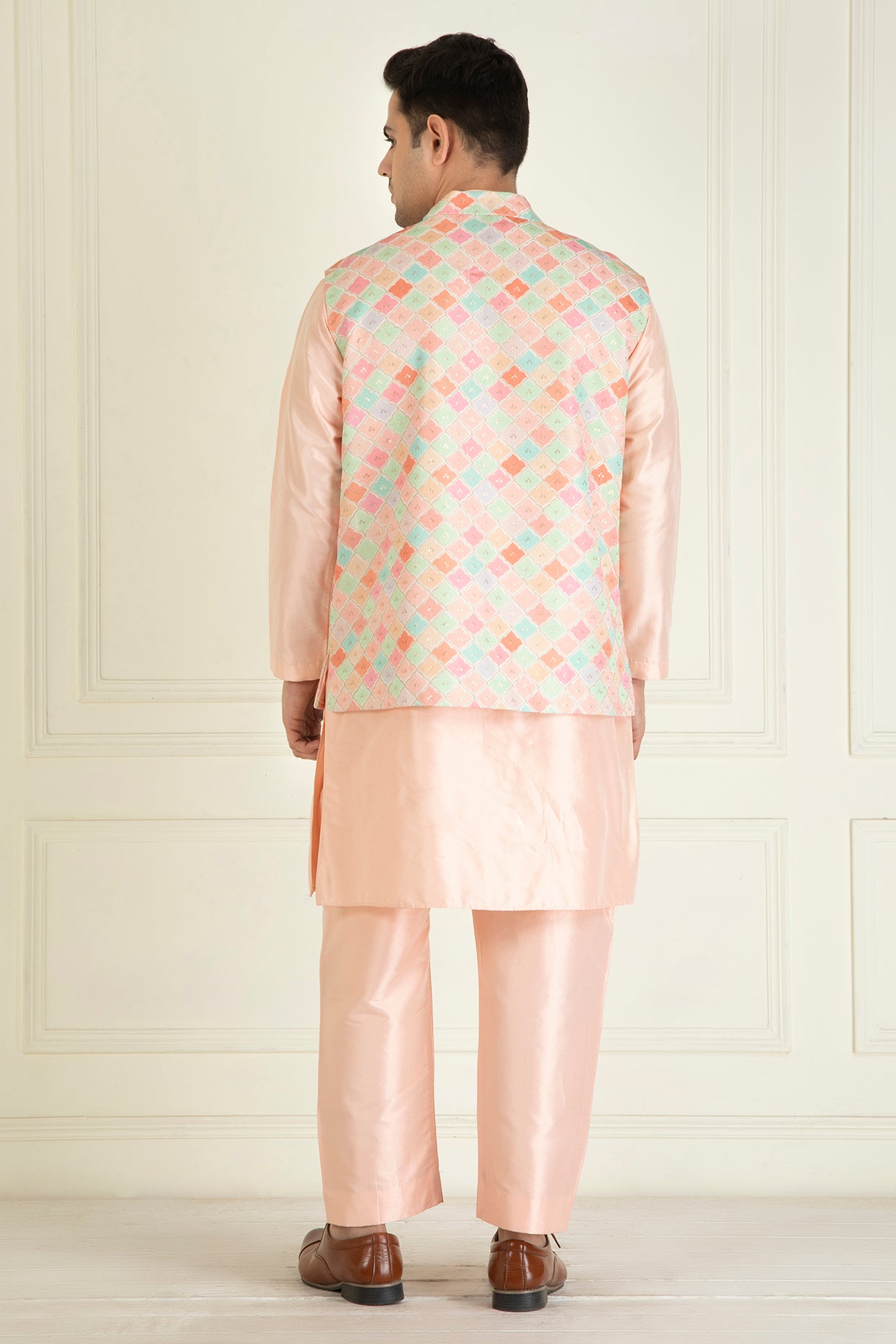 Peach Embroidered Jacket Set