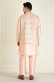 Peach embroidered jacket set