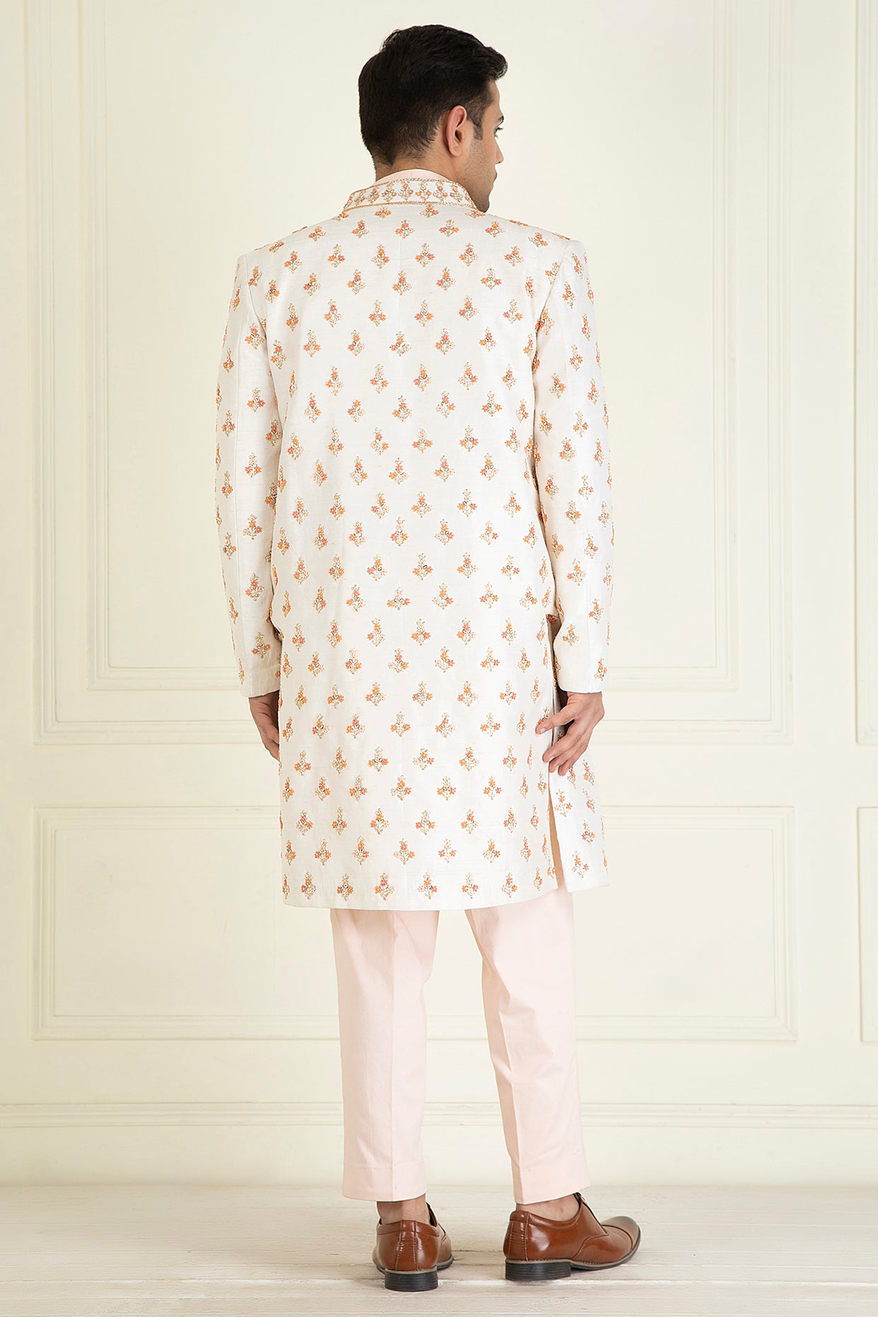 Classic Ivory Embroidered Sherwani Set