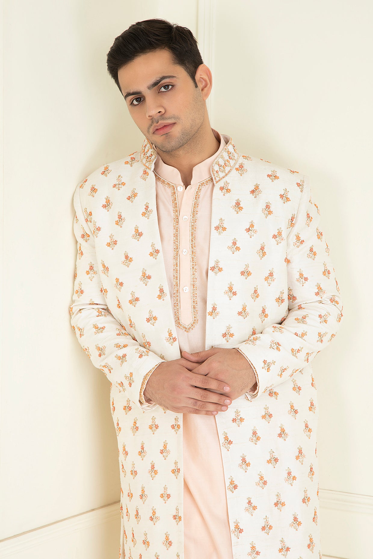 Classic Ivory Embroidered Sherwani Set