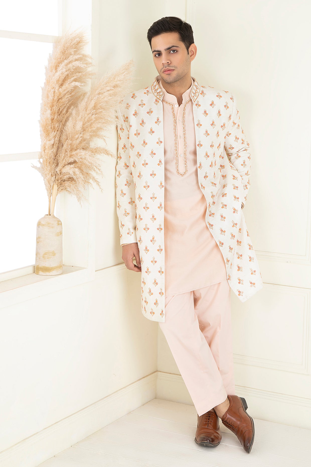 Classic Ivory Embroidered Sherwani Set