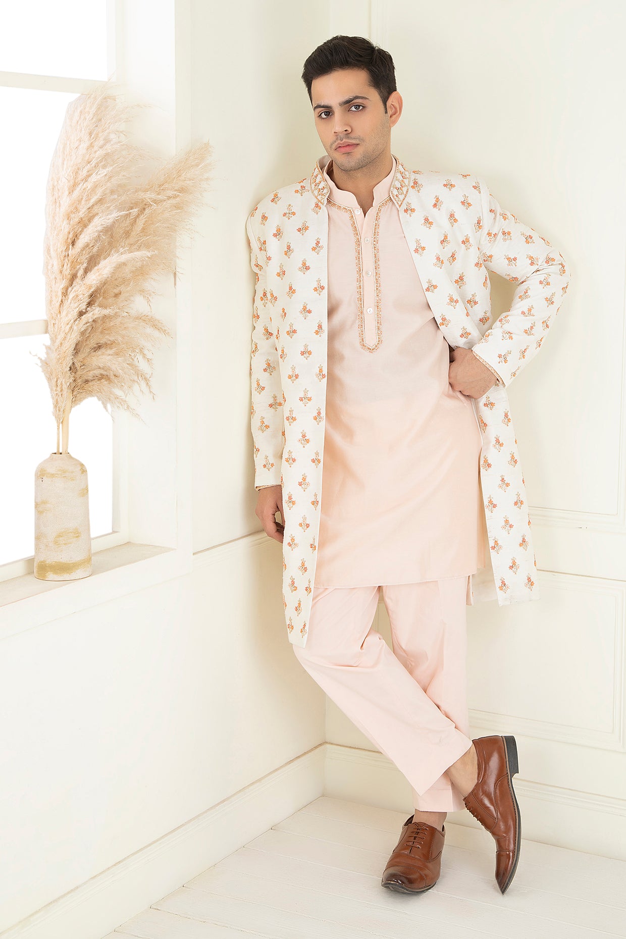 Classic Ivory Embroidered Sherwani Set