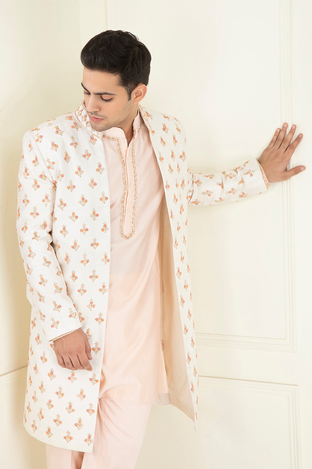Classic Ivory Embroidered Sherwani Set