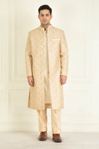 Golden Beige Embroidered Sherwani Set