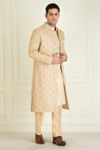 Golden Beige Embroidered Sherwani Set