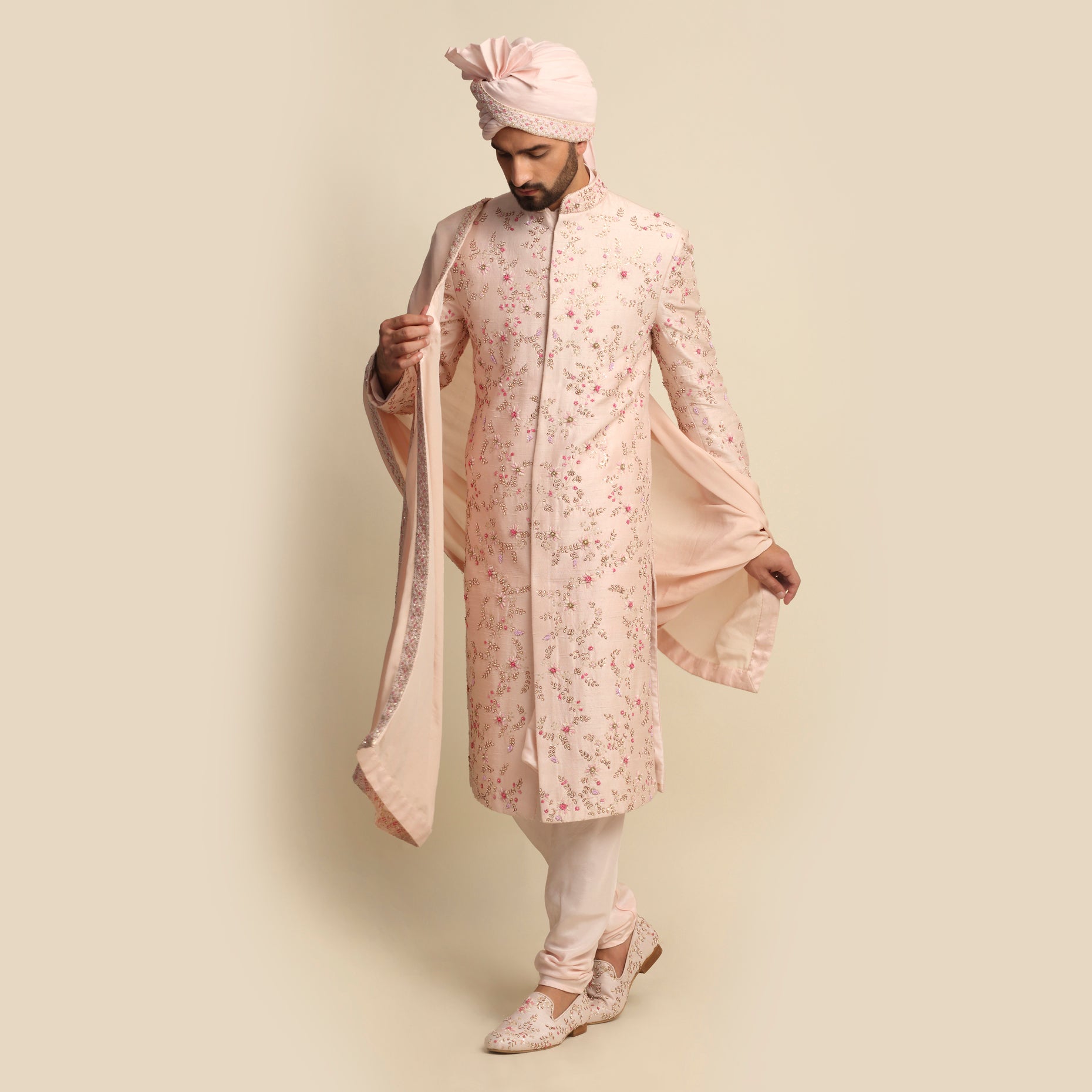 Blush Pink Embroidered Full Groom Attire