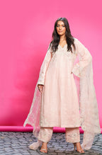 Peach Cotton Linen Embroidered Kurta Set