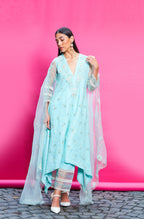 Powder Blue Cotton Linen Kurta Set