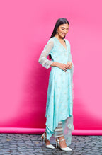 Powder Blue Cotton Linen Kurta Set