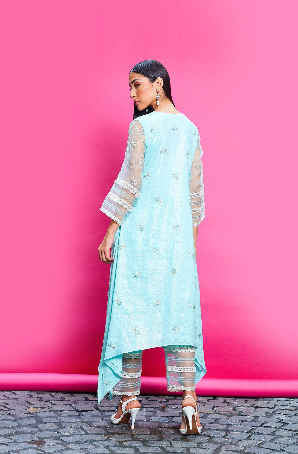 POWDER BLUE COTTON LINEN KURTA SET