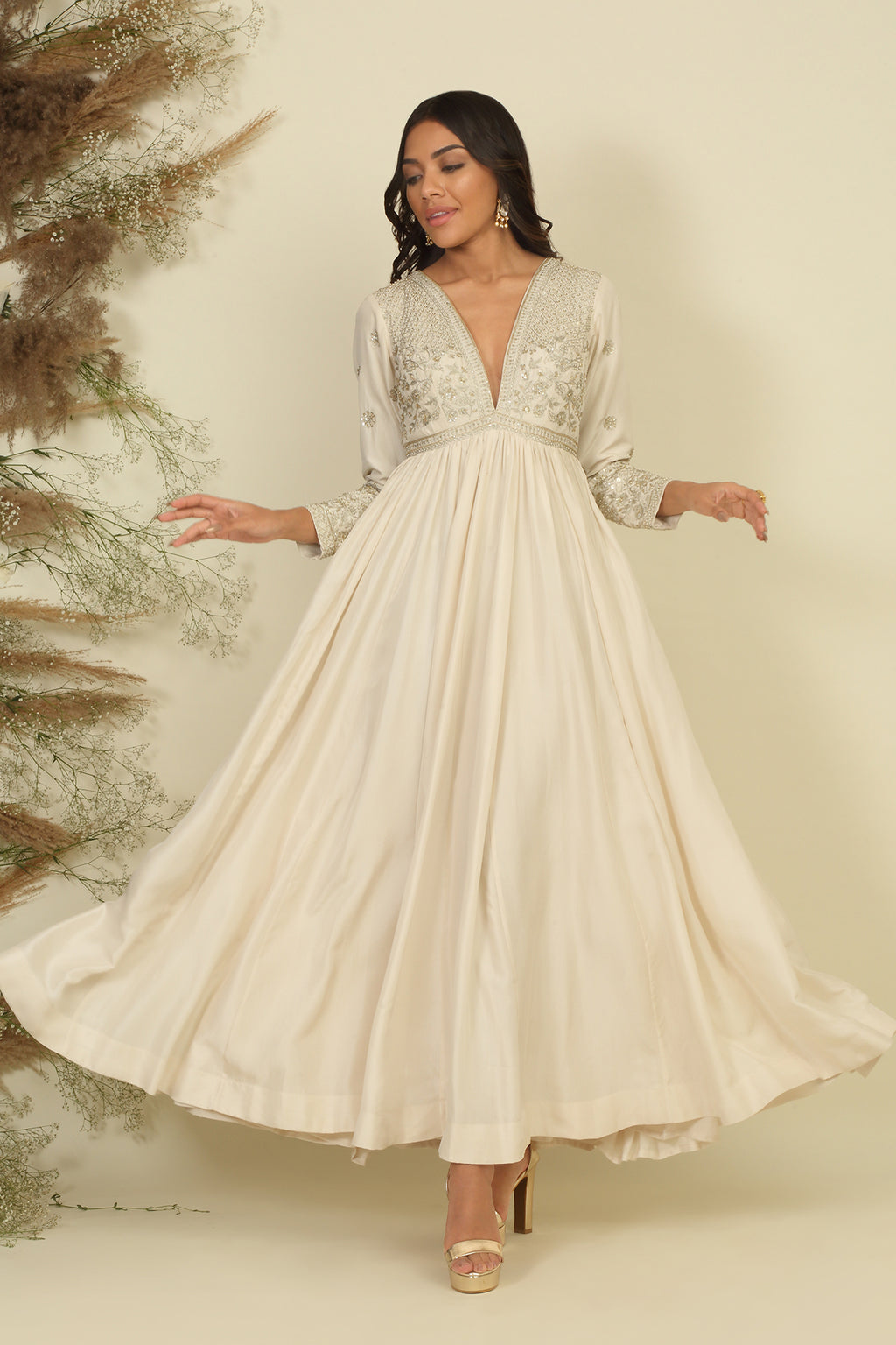 Ivory Silk Anarkali Set