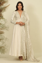 Ivory Silk Anarkali Set