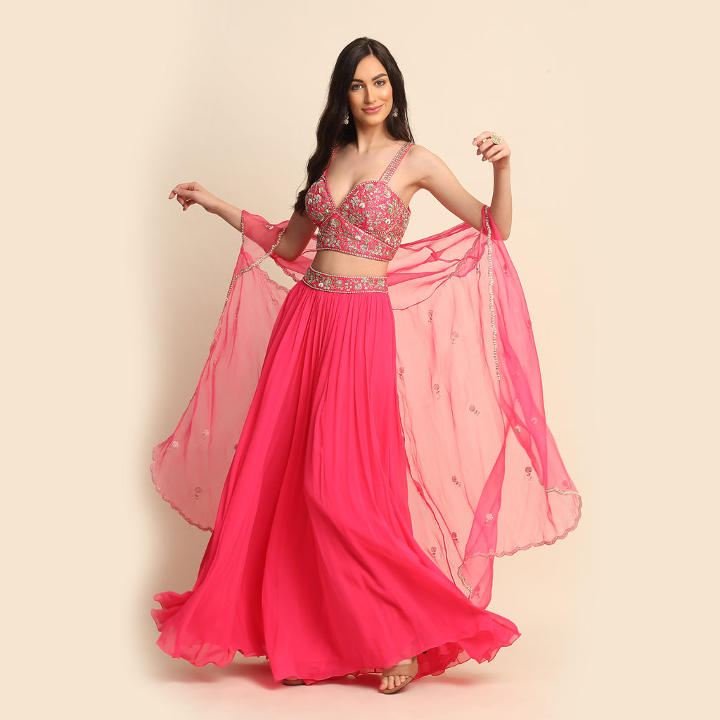 Fuchsia Georgette Lehenga Set