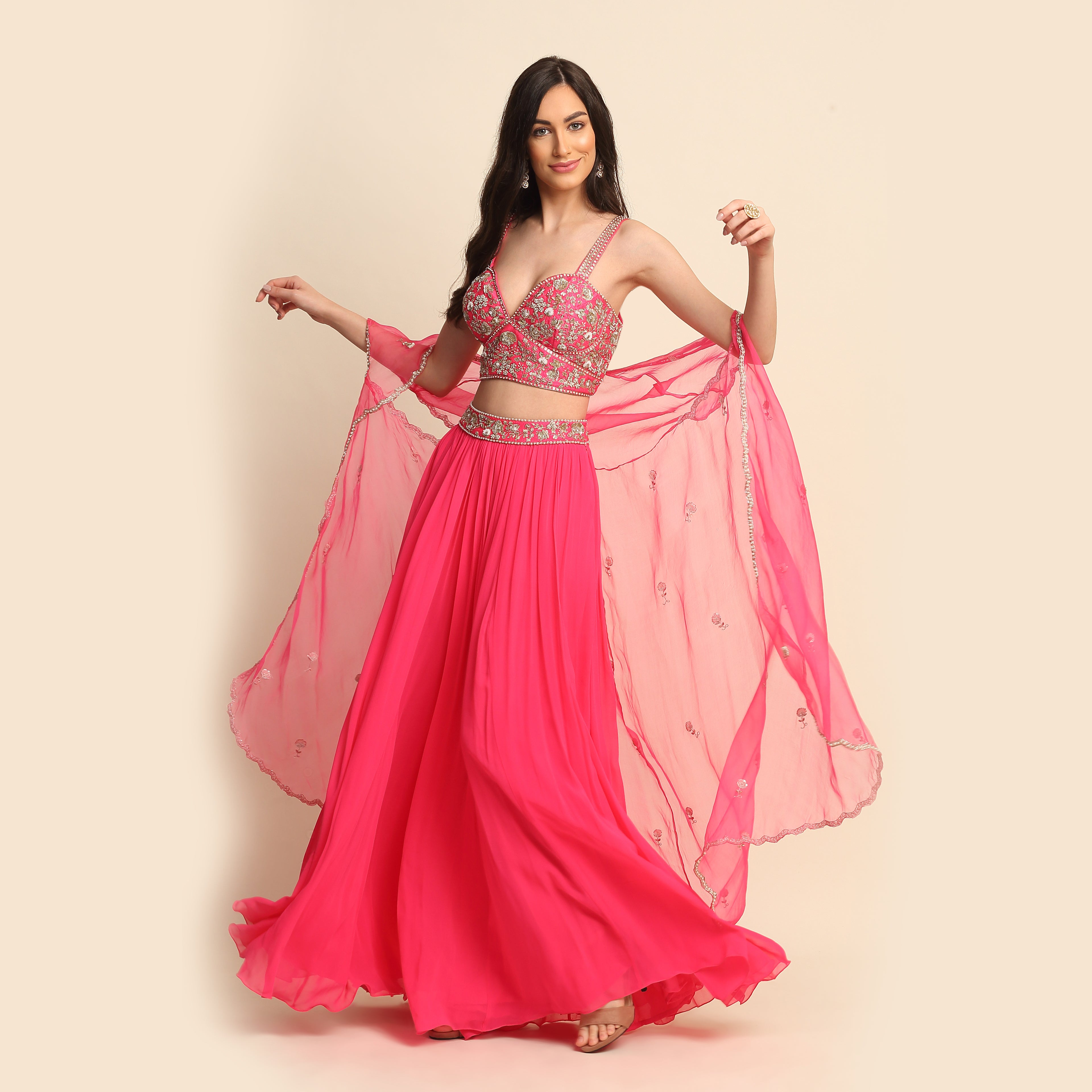 Fuchsia Georgette Lehenga Set