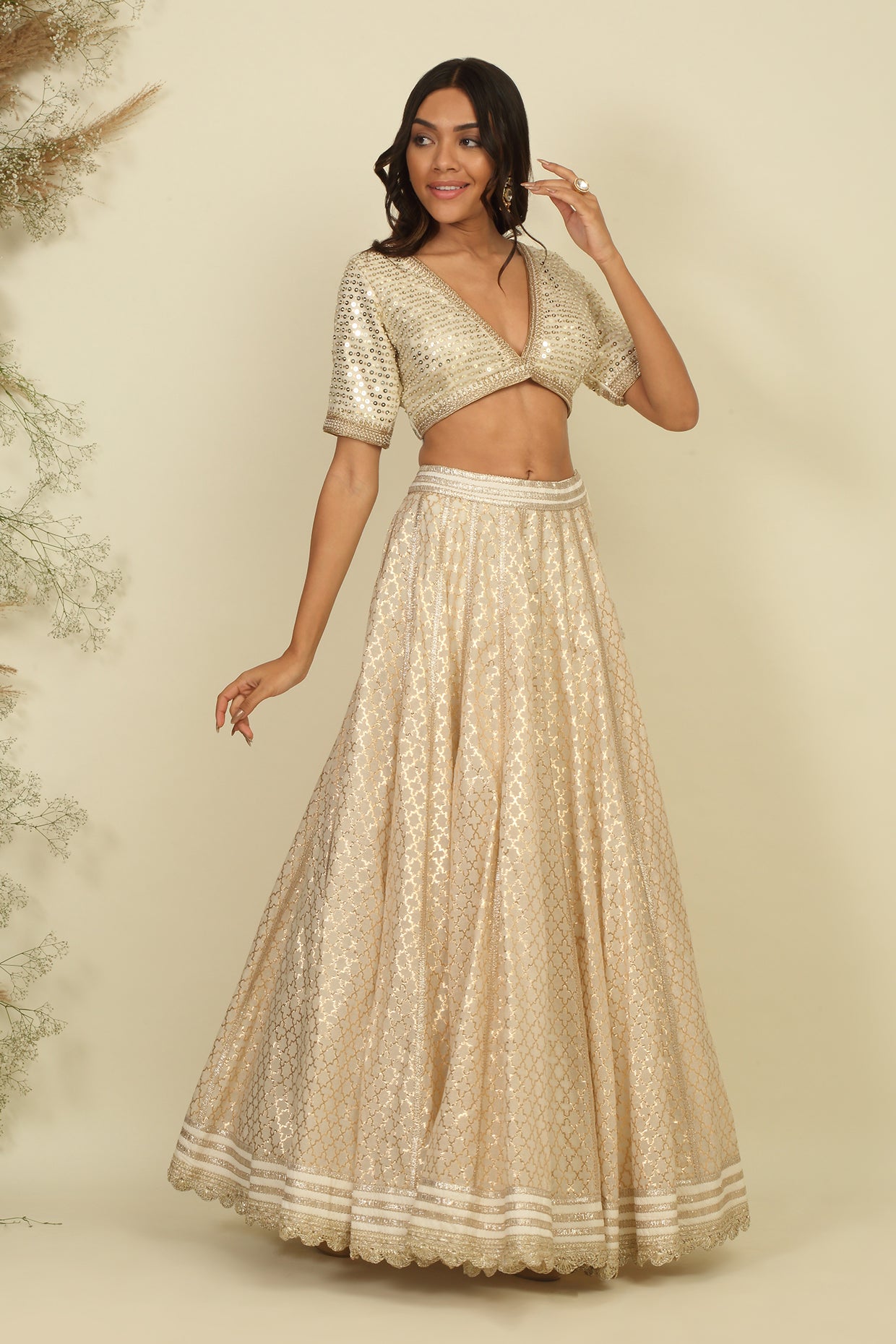 Ivory Chanderi Lehenga Set