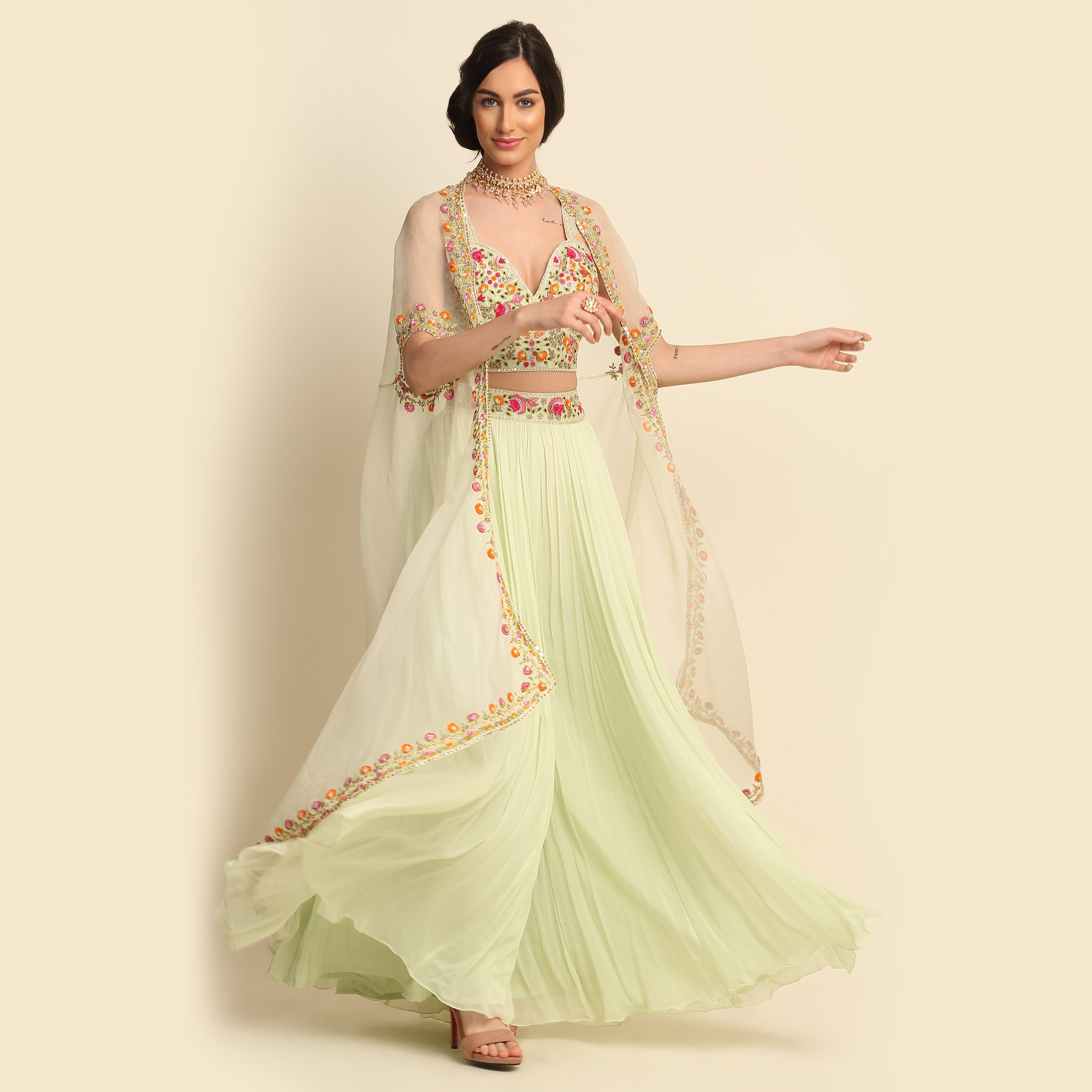 Mint Green Georgette Sharara Set