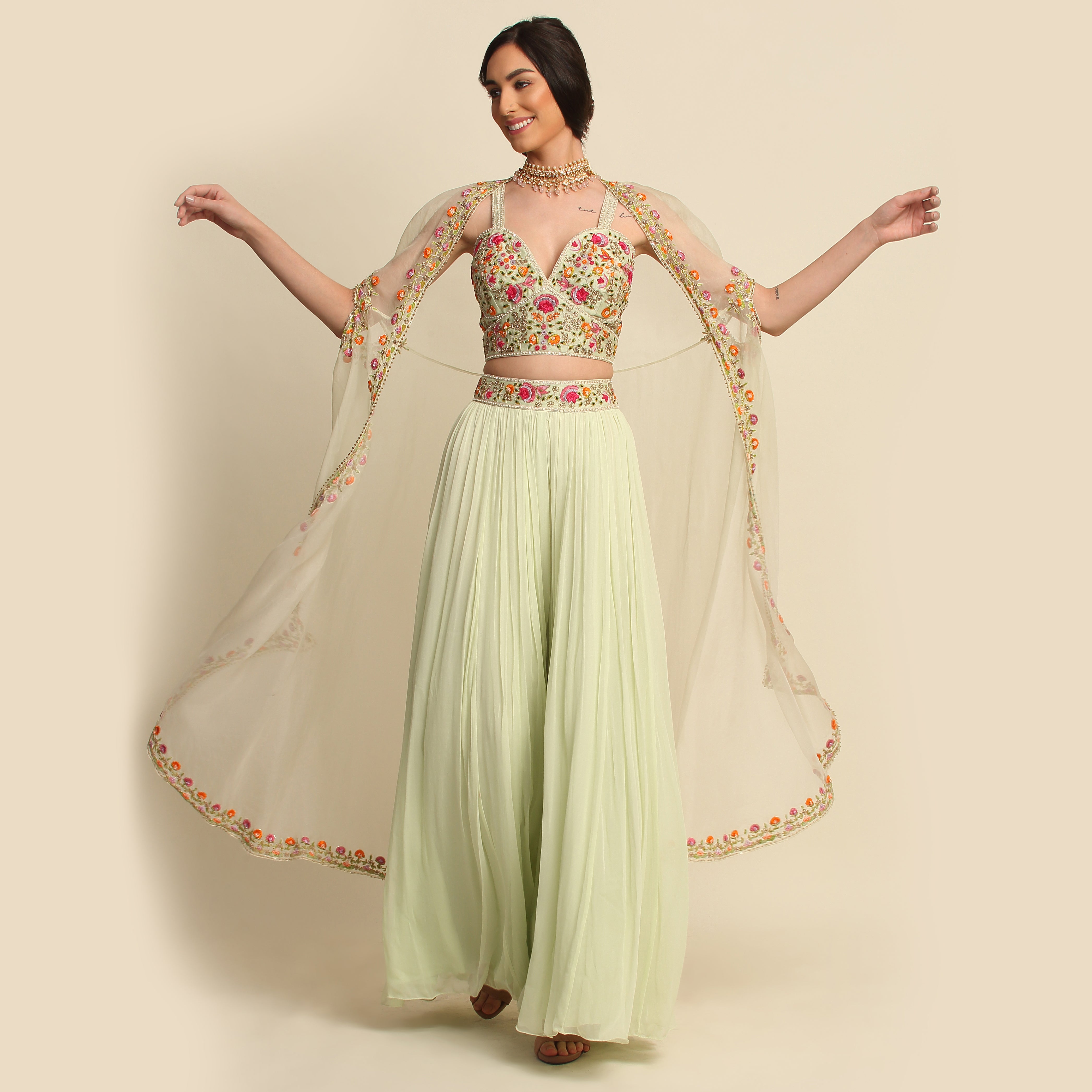 Mint Green Georgette Sharara Set