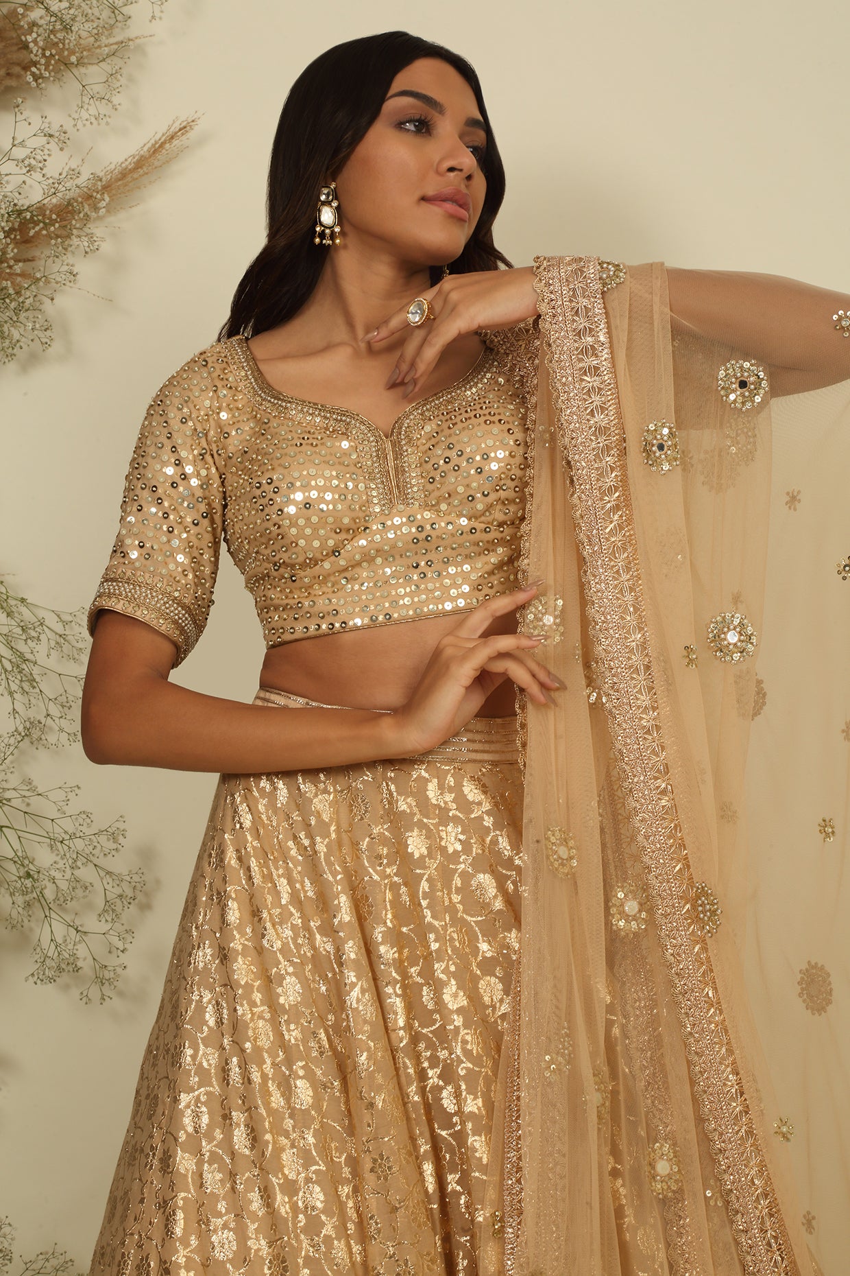 Golden Chanderi Lehenga Set