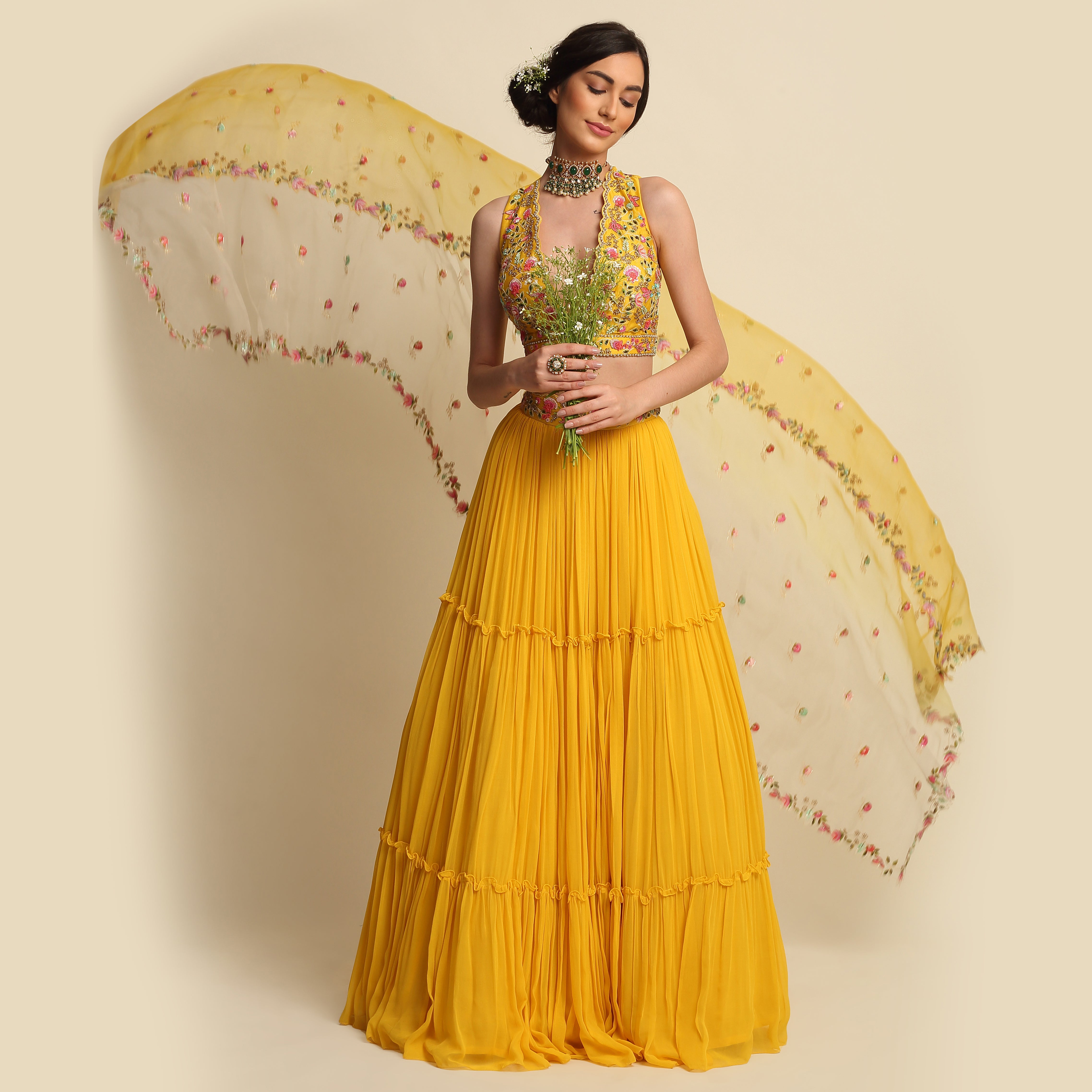 Yellow Georgette Lehenga Set