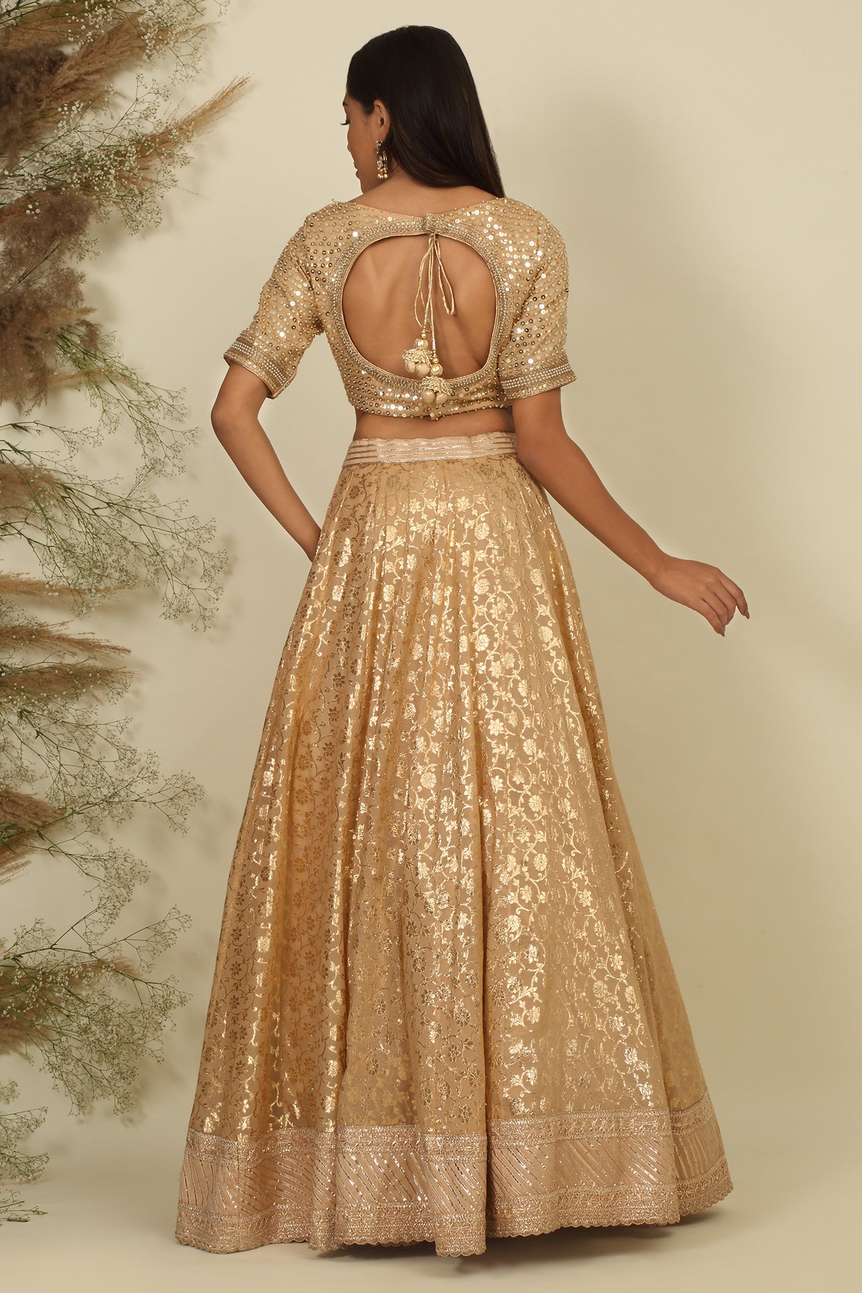 Golden Chanderi Lehenga Set