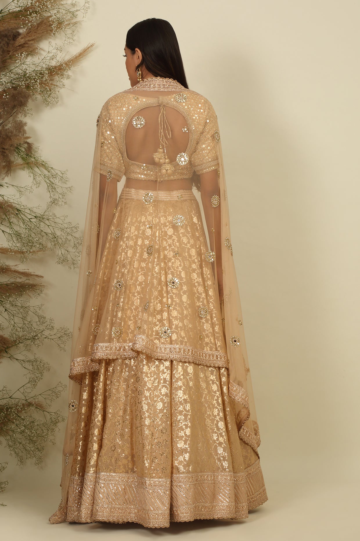 Golden Chanderi Lehenga Set