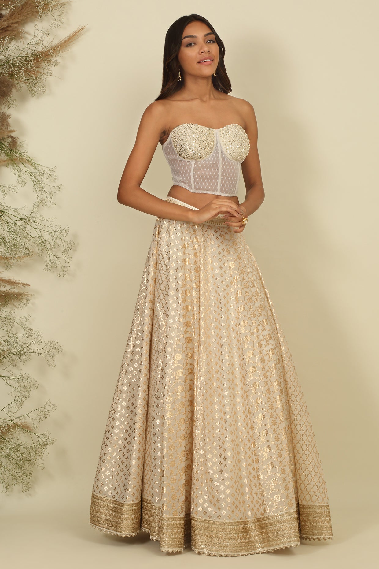 Ivory Chanderi Lehenga Set