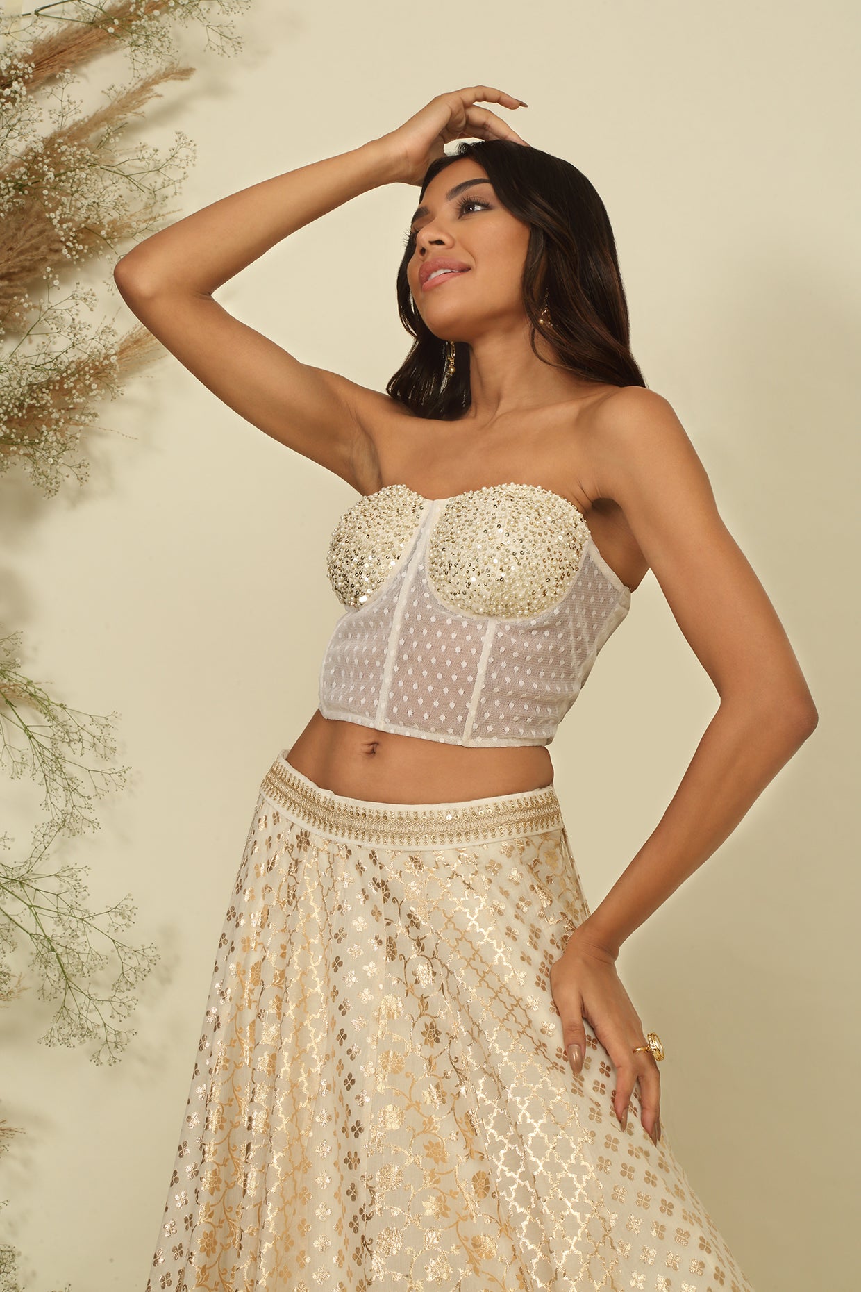 Ivory Chanderi Lehenga Set