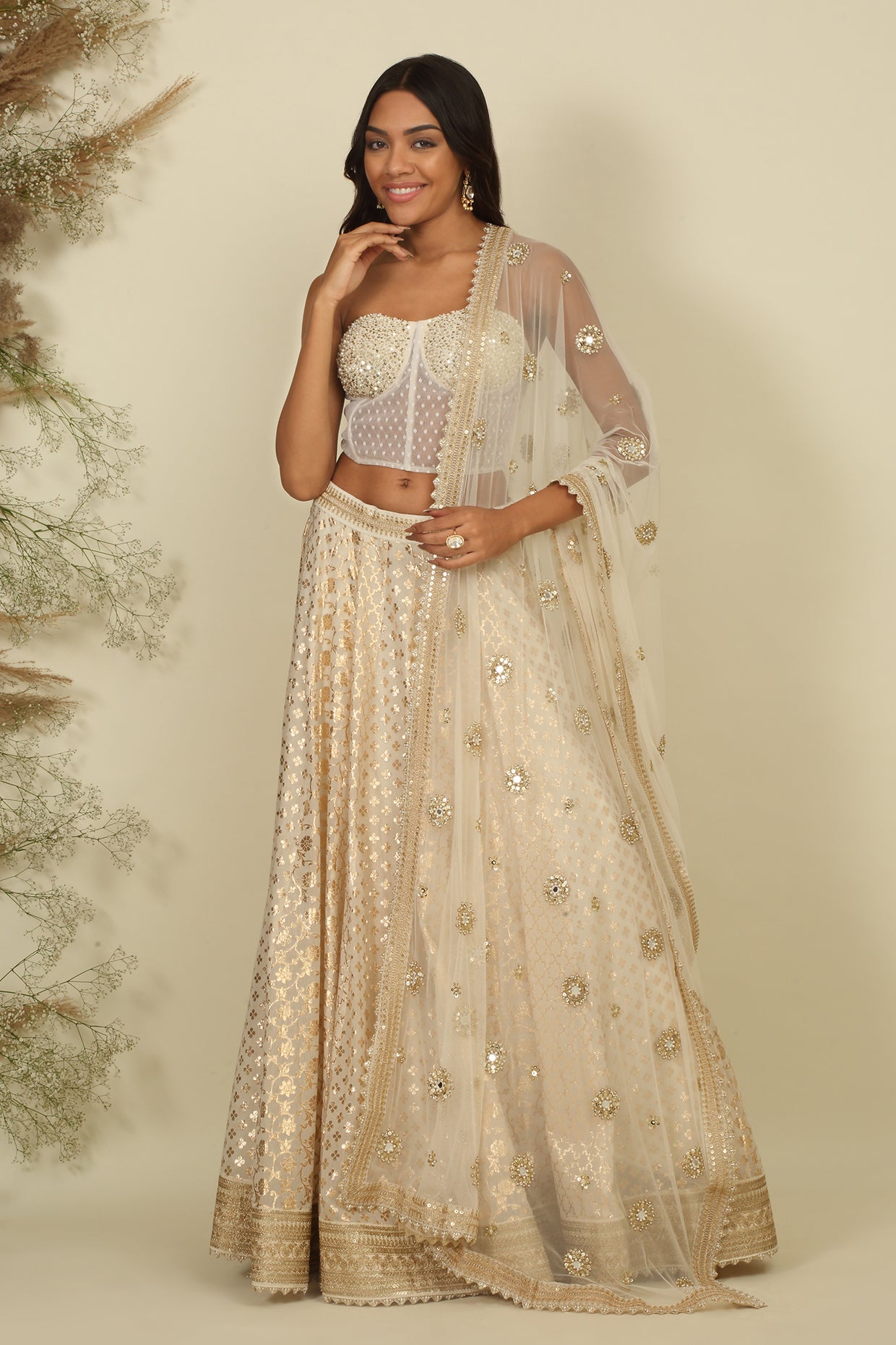 Ivory Chanderi Lehenga Set