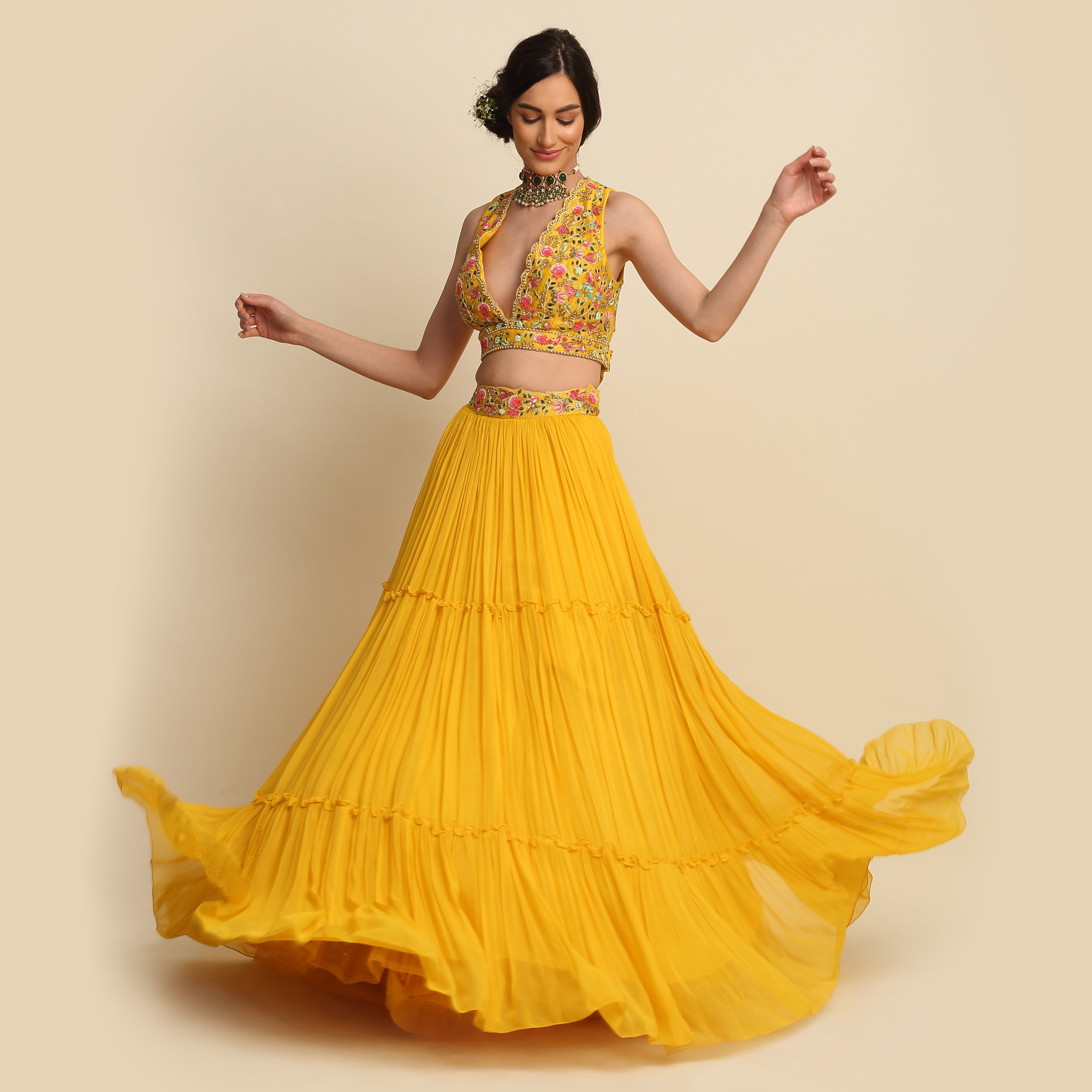 Yellow Georgette Lehenga Set