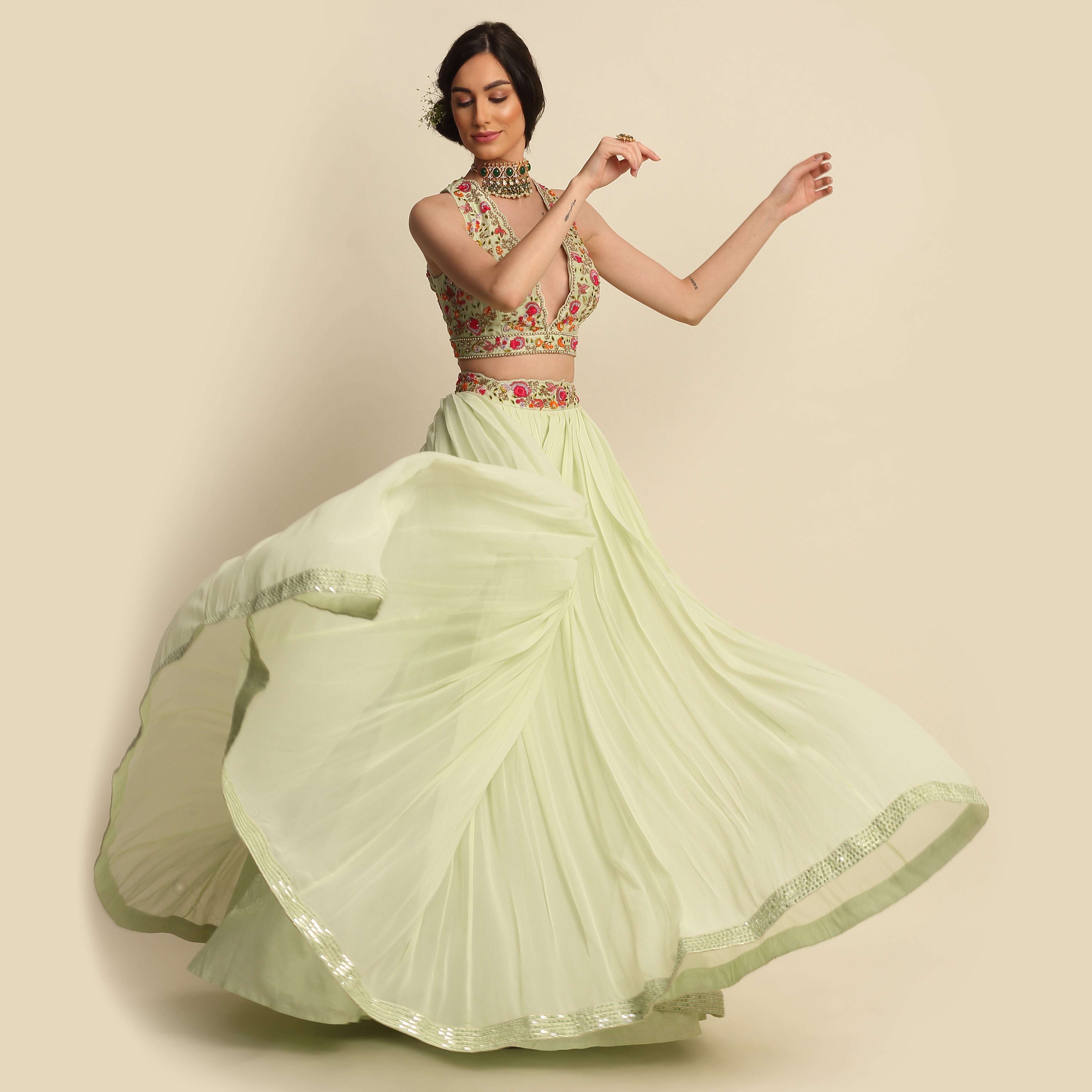 Mint Green Georgette Lehenga Set