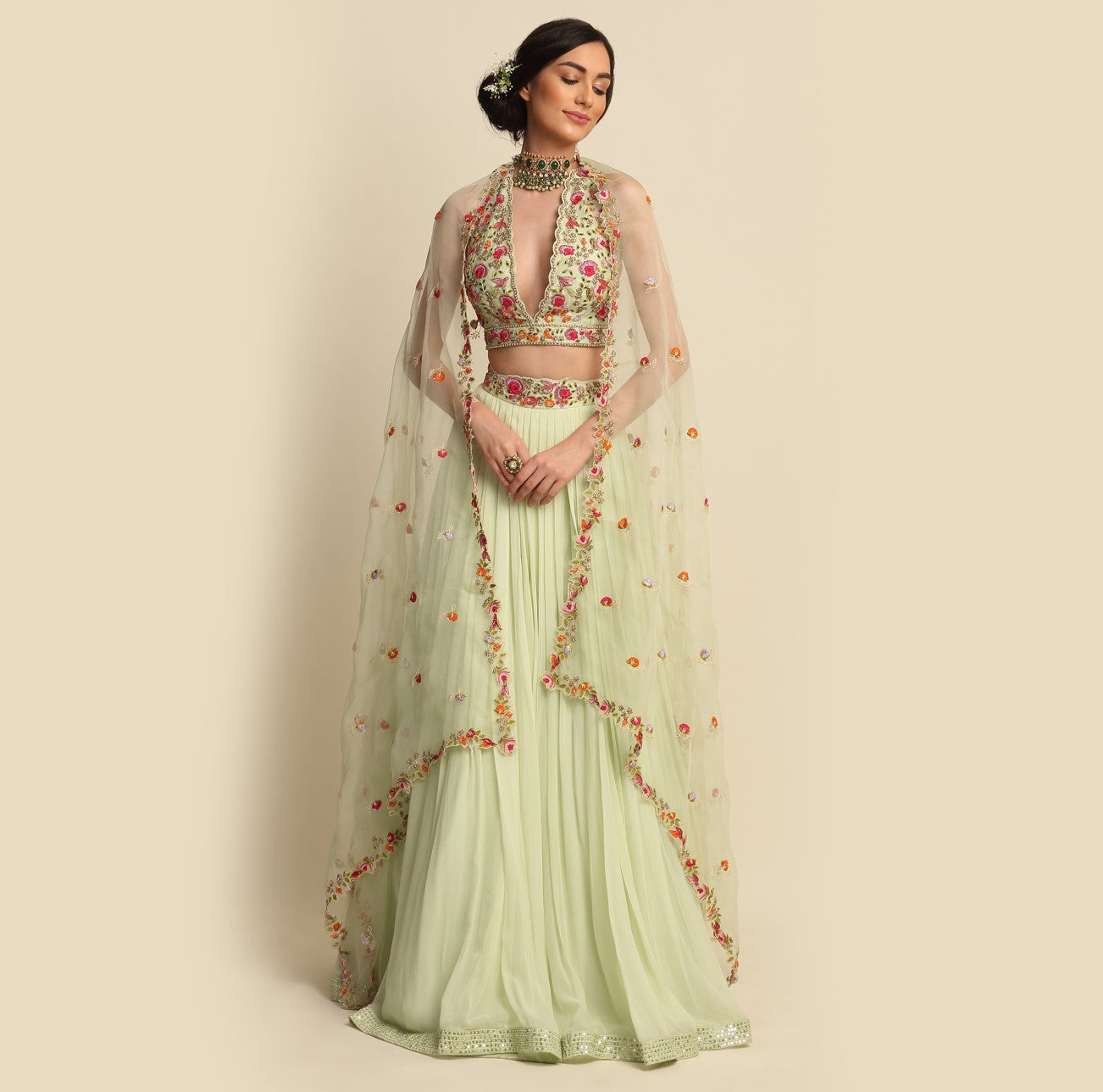 Mint Green Georgette Lehenga Set