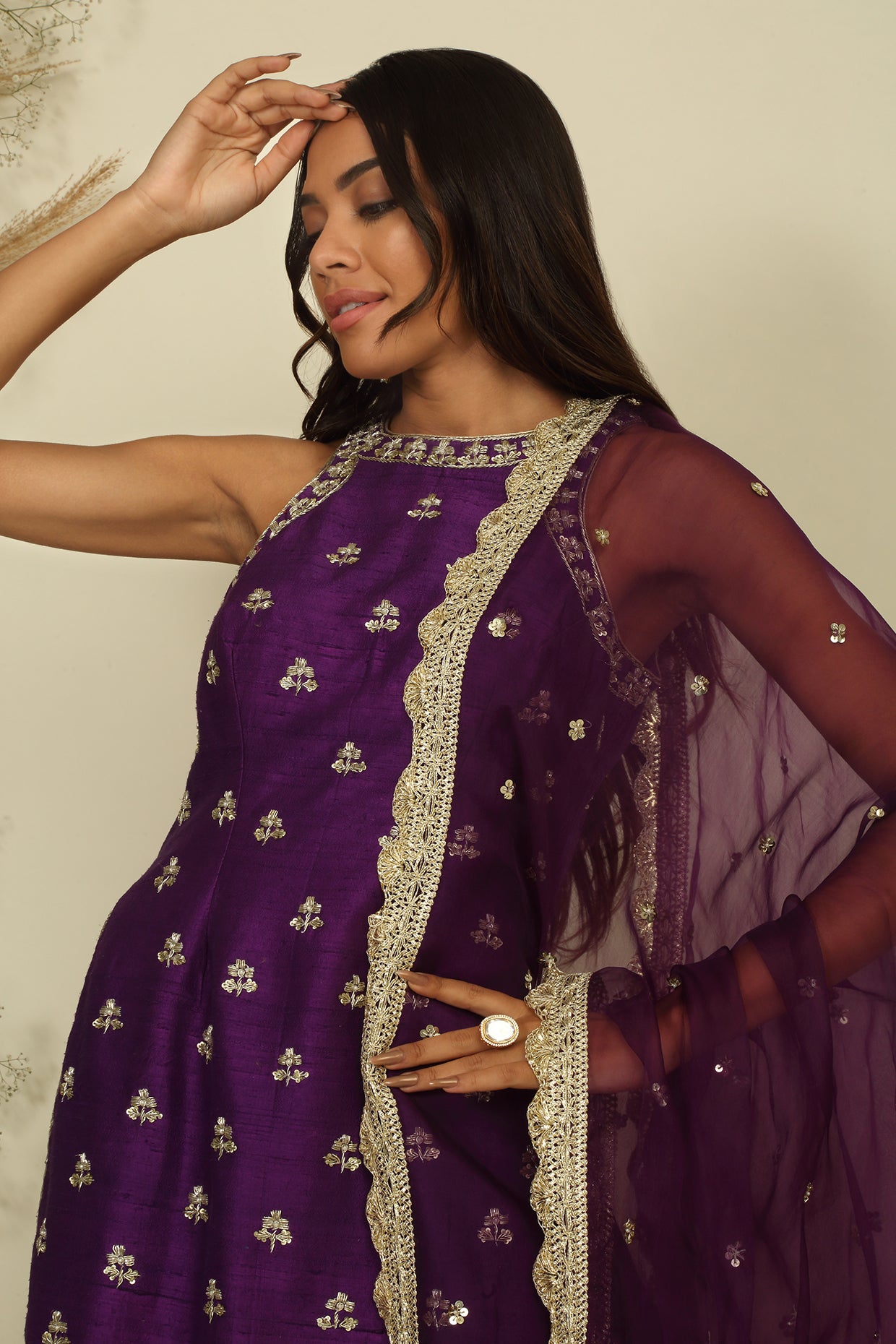 Russian Violet Embroidered Sharara Set