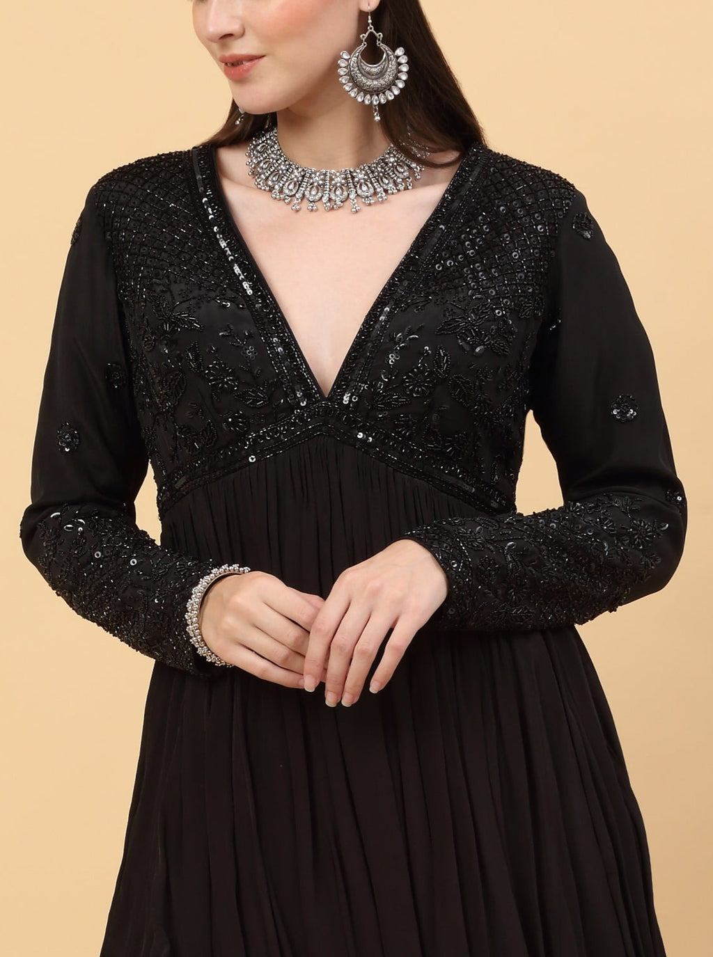 Black Embroidered Sharara Set