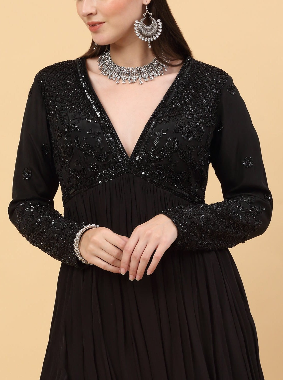 Black Embroidered Sharara Set