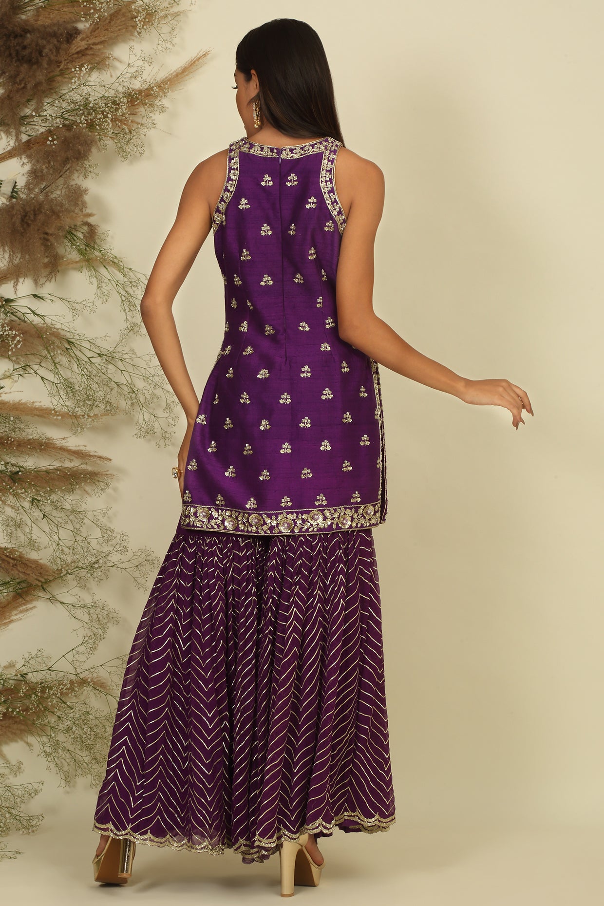 Russian Violet Embroidered Sharara Set