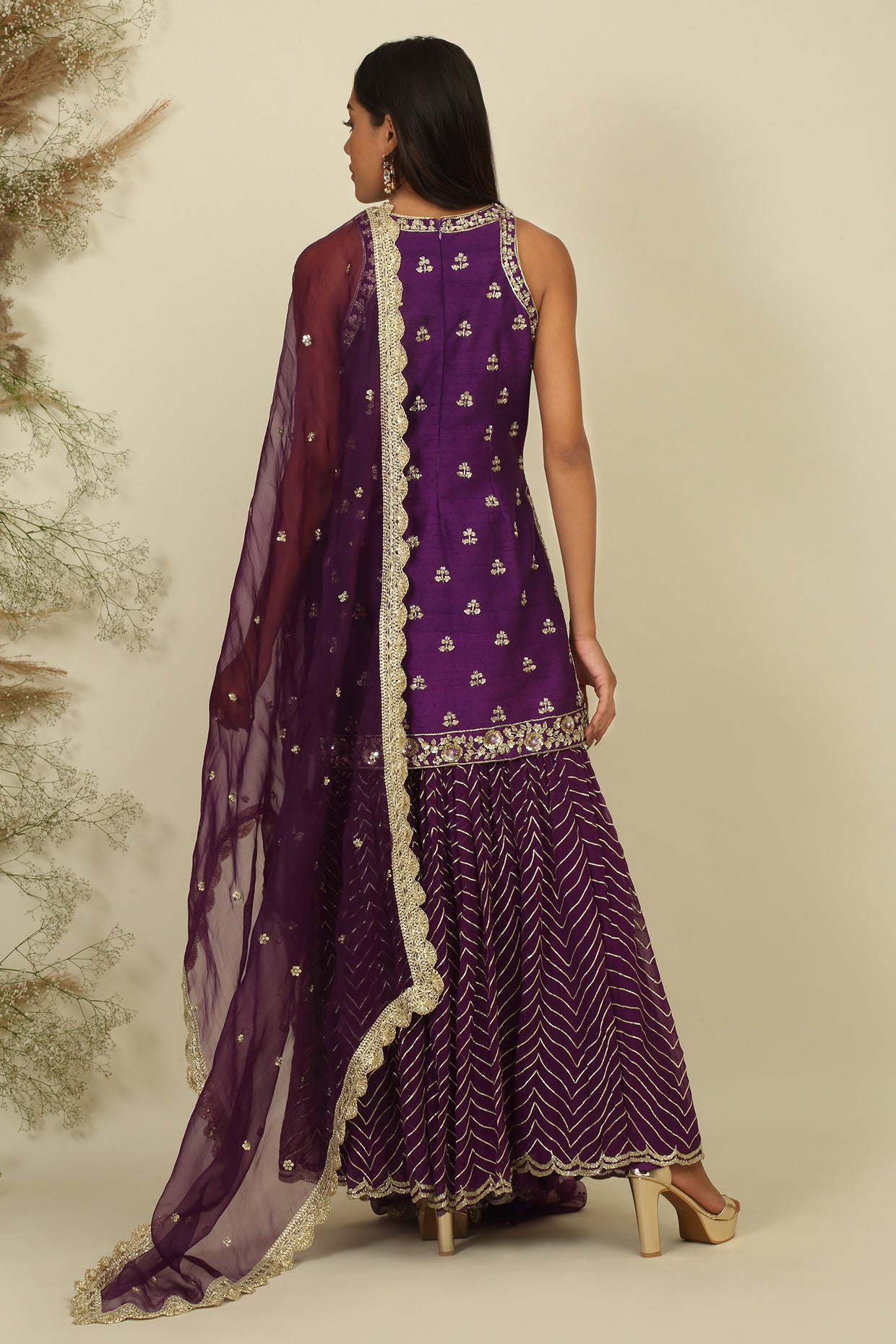 Russian Violet Embroidered Sharara Set