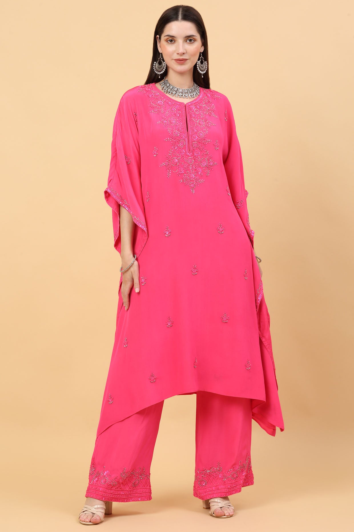 Pink Silk Kaftan Set