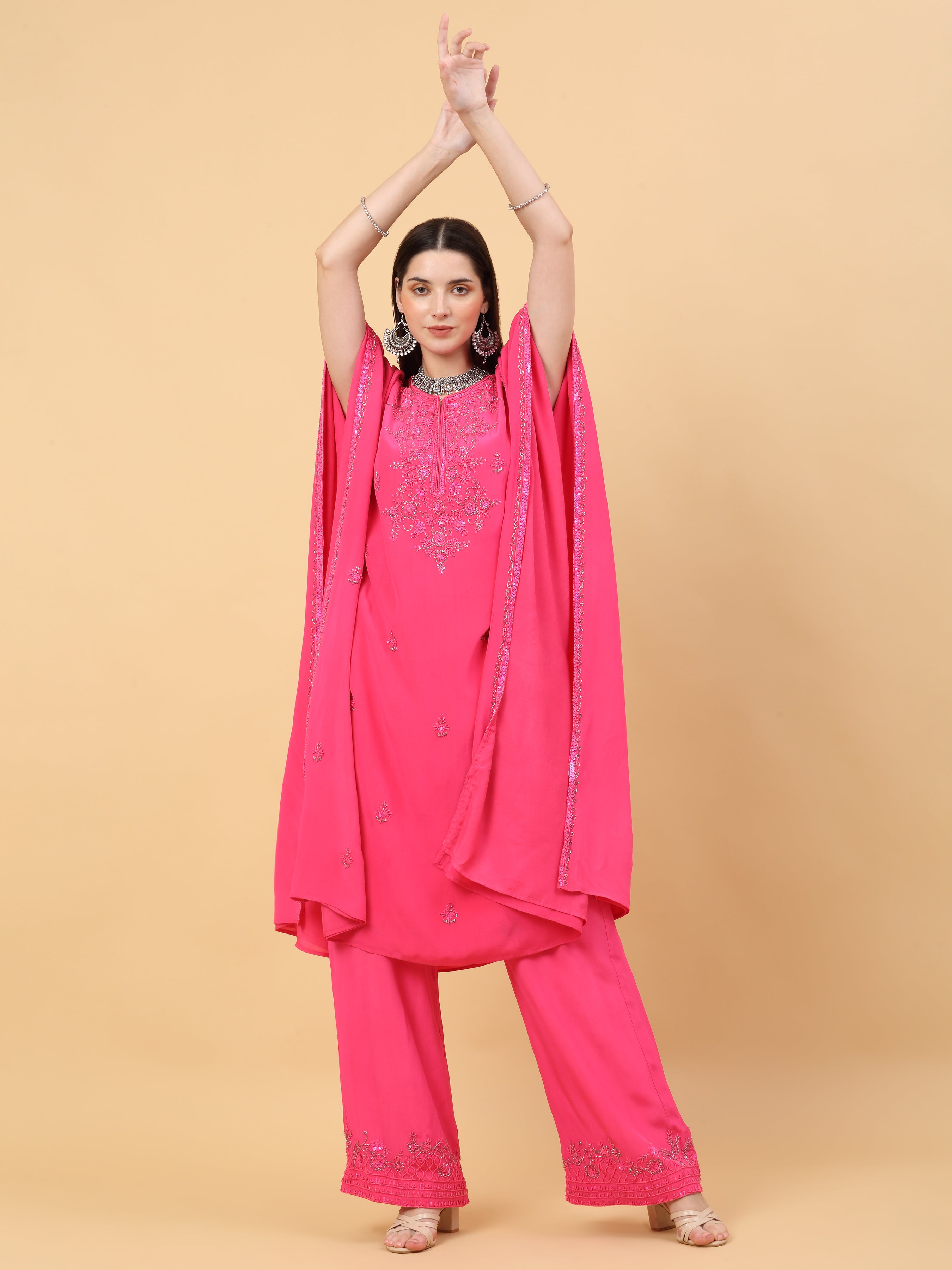 Pink Silk Kaftan Set