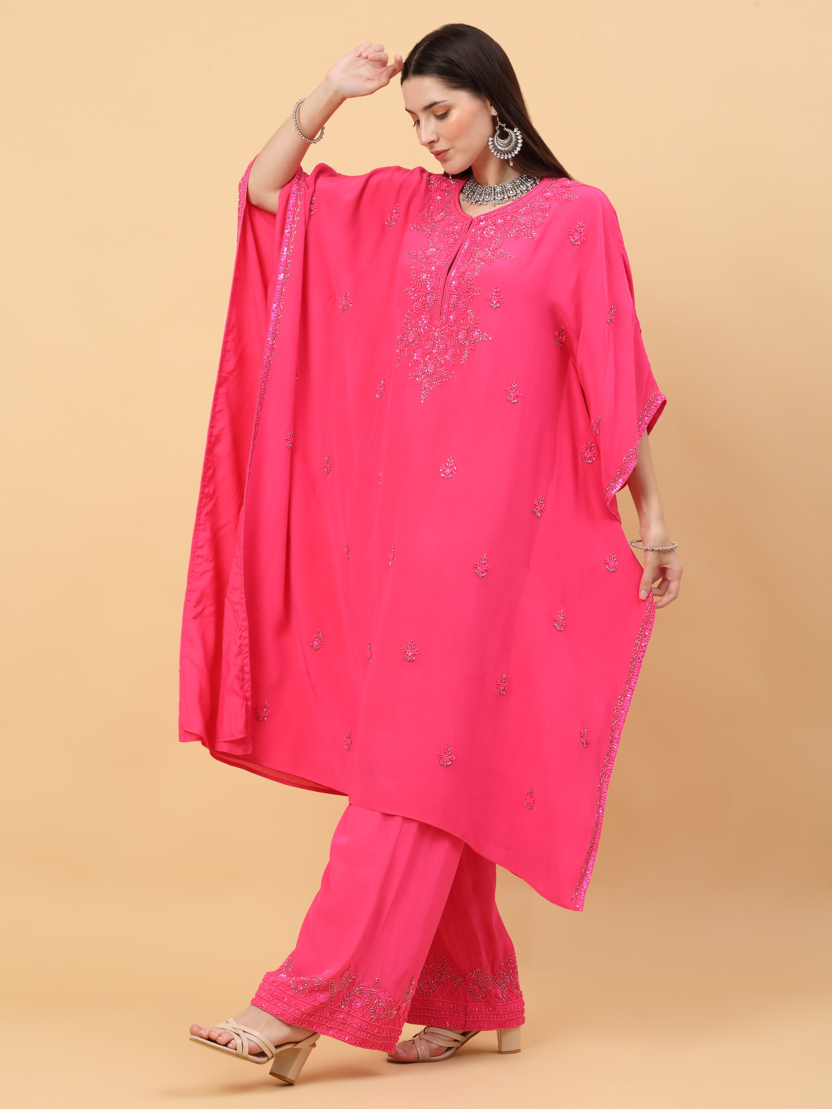 Pink Silk Kaftan Set